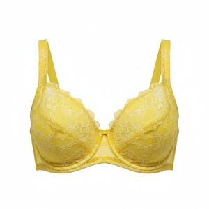 Cacique Women Balconette Bra 38F Yellow Floral Lace Underwire Unlined Lingerie